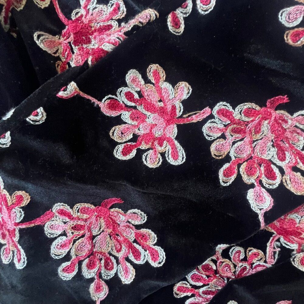 Lesley Evers Party Velvet Pants Embroidered Pink Floral Boho Retro NEW - Picture 6 of 7